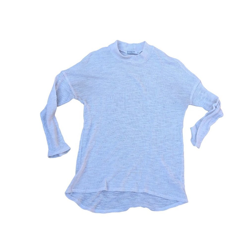 STATESIDE Linen Blend Mock Neck Shirt Women's MEDIUM Pullover Beige Knit​​​​​​​